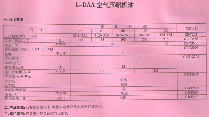 L-DAA空氣壓縮機(jī)油